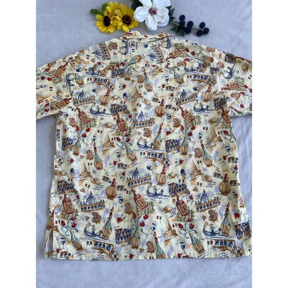 Island Connection Italian-Themed Hawaiian colorful Yellow Print Shirt XL - Picture 2 of 7